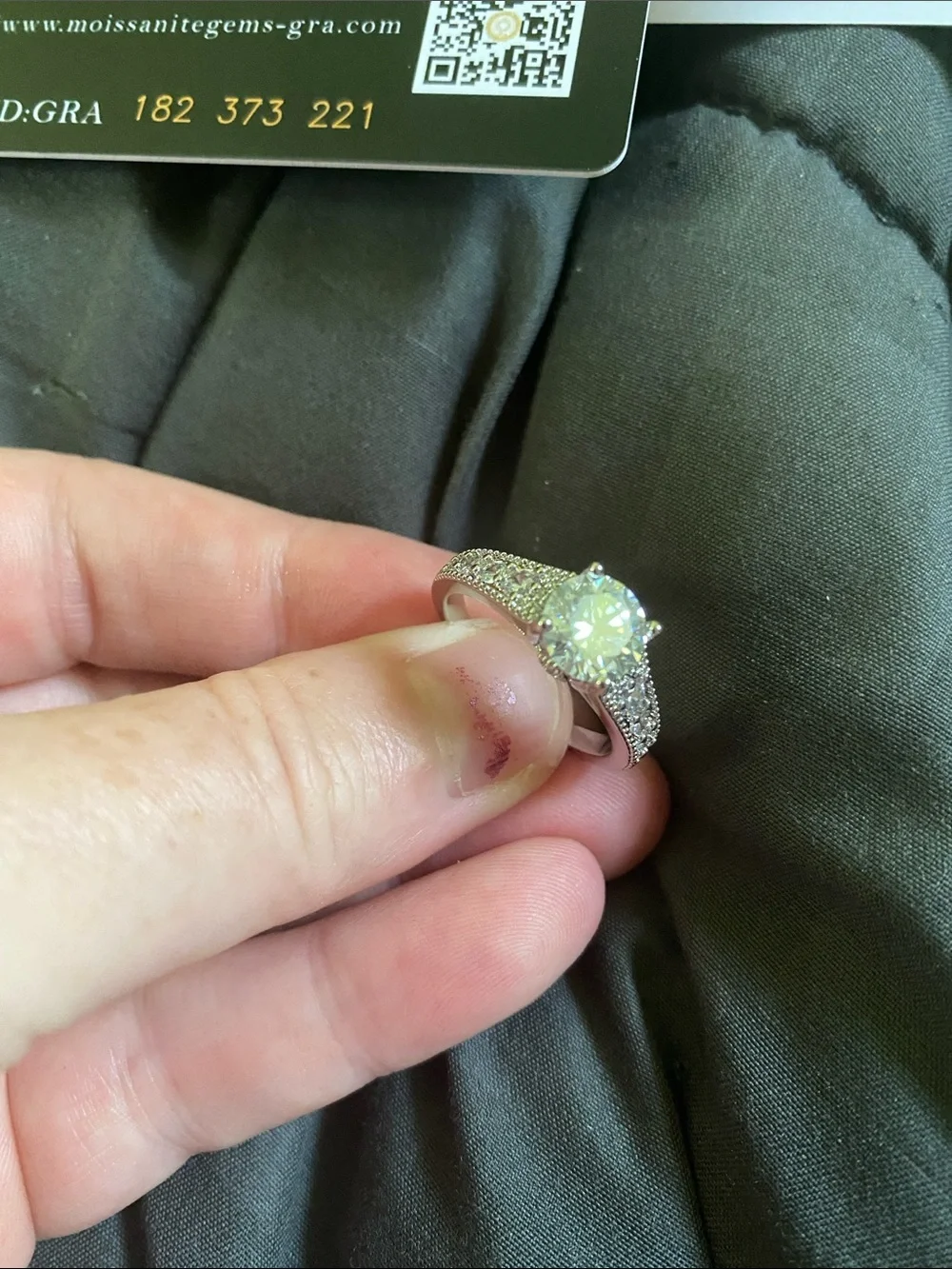 GRA Moissanite Engagement Ring in Silver with Clear Stone 2 CT